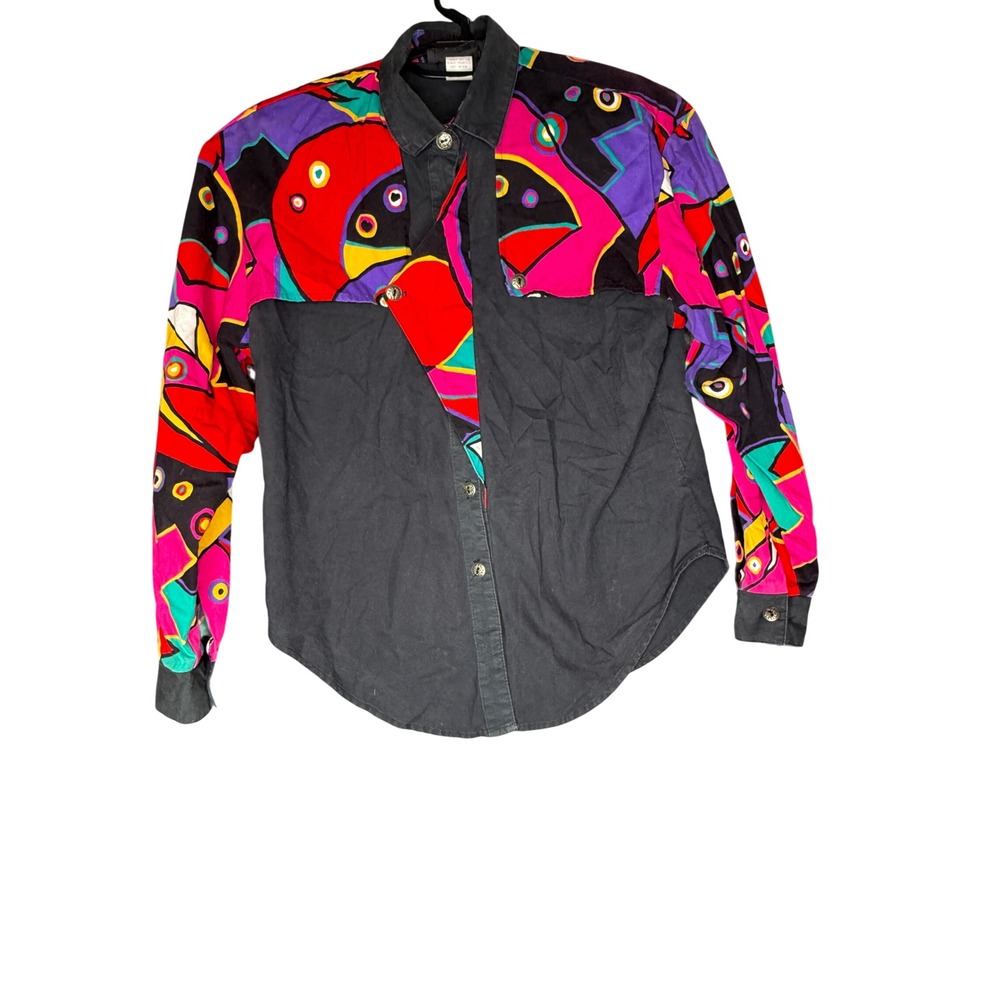 Lady DK Western Wear Womens Abstract Colorblock Western Button Up Shirt USA Made